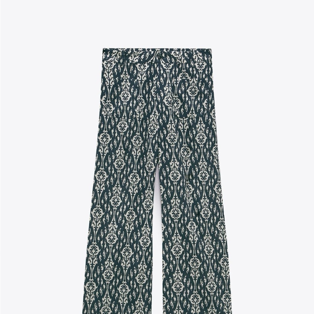 Zara Black and White Wide Leg Pants with Geometric Pattern
